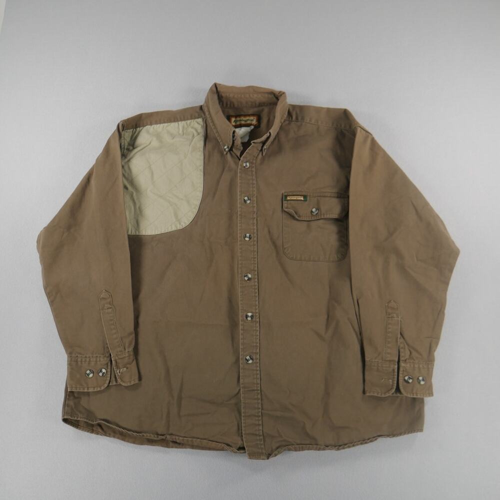 Vintage Remington Padded Shoulder Hunting Button Long Sleeve Mens Size XL Brown